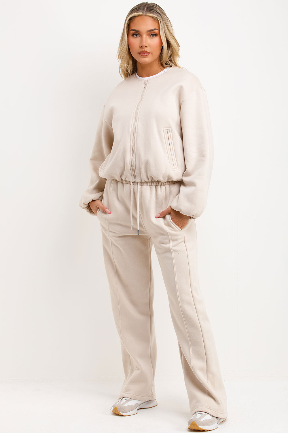 soft bomber jacket and joggers tracksuit co ord set