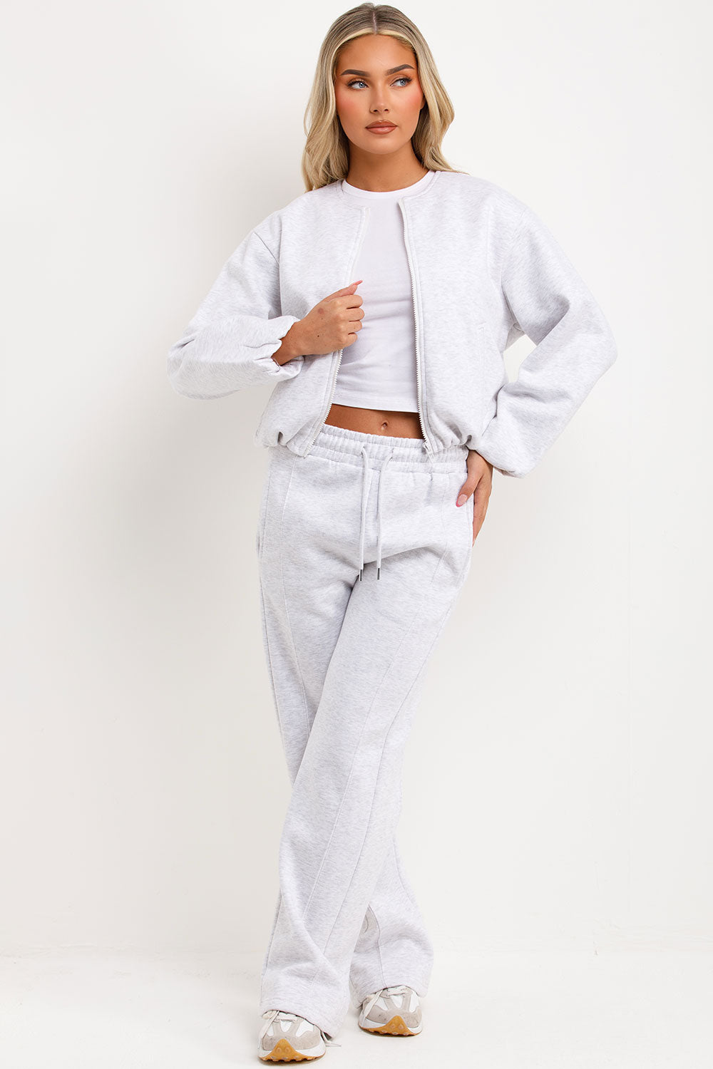 zara soft bomber jacket and joggers loungewear set for womens styledup fashion
