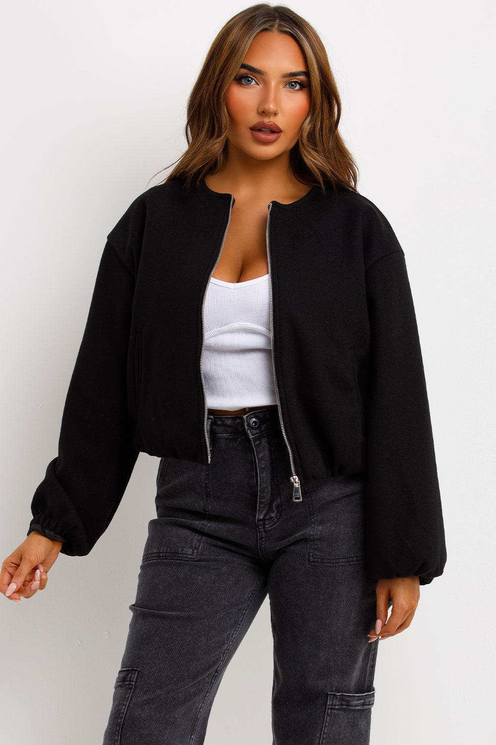 zara soft bomber jacket with elastic cuffs and elasticated hem zip fastening for womens