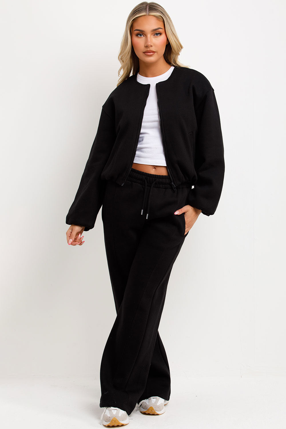 womens seam detail jogger and bomber jacket with zip and elasticated hem tracksuit loungewear zara uk
