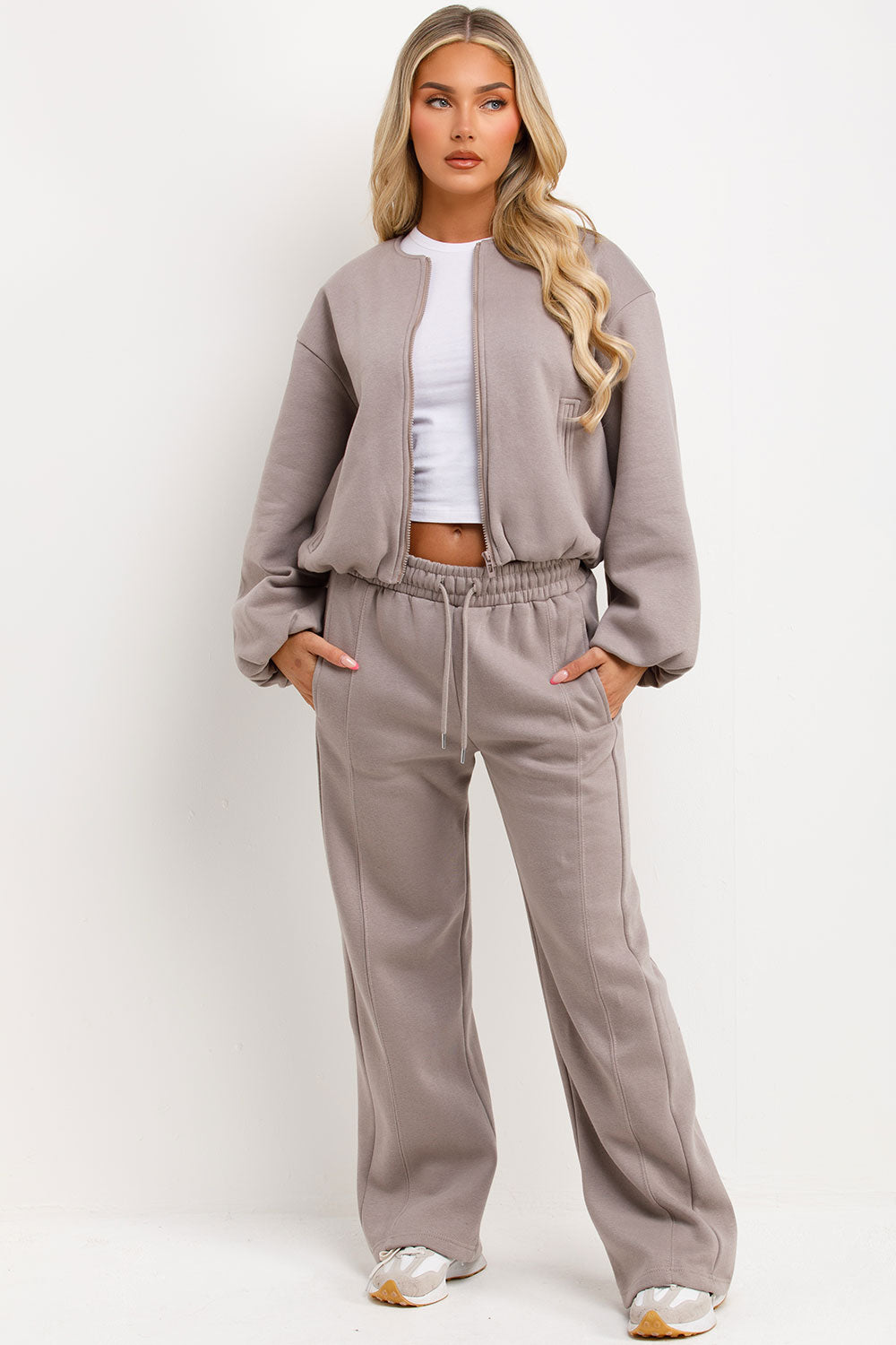 womens seam detail jogger and bomber jacket with zip and elasticated hem tracksuit loungewear zara uk