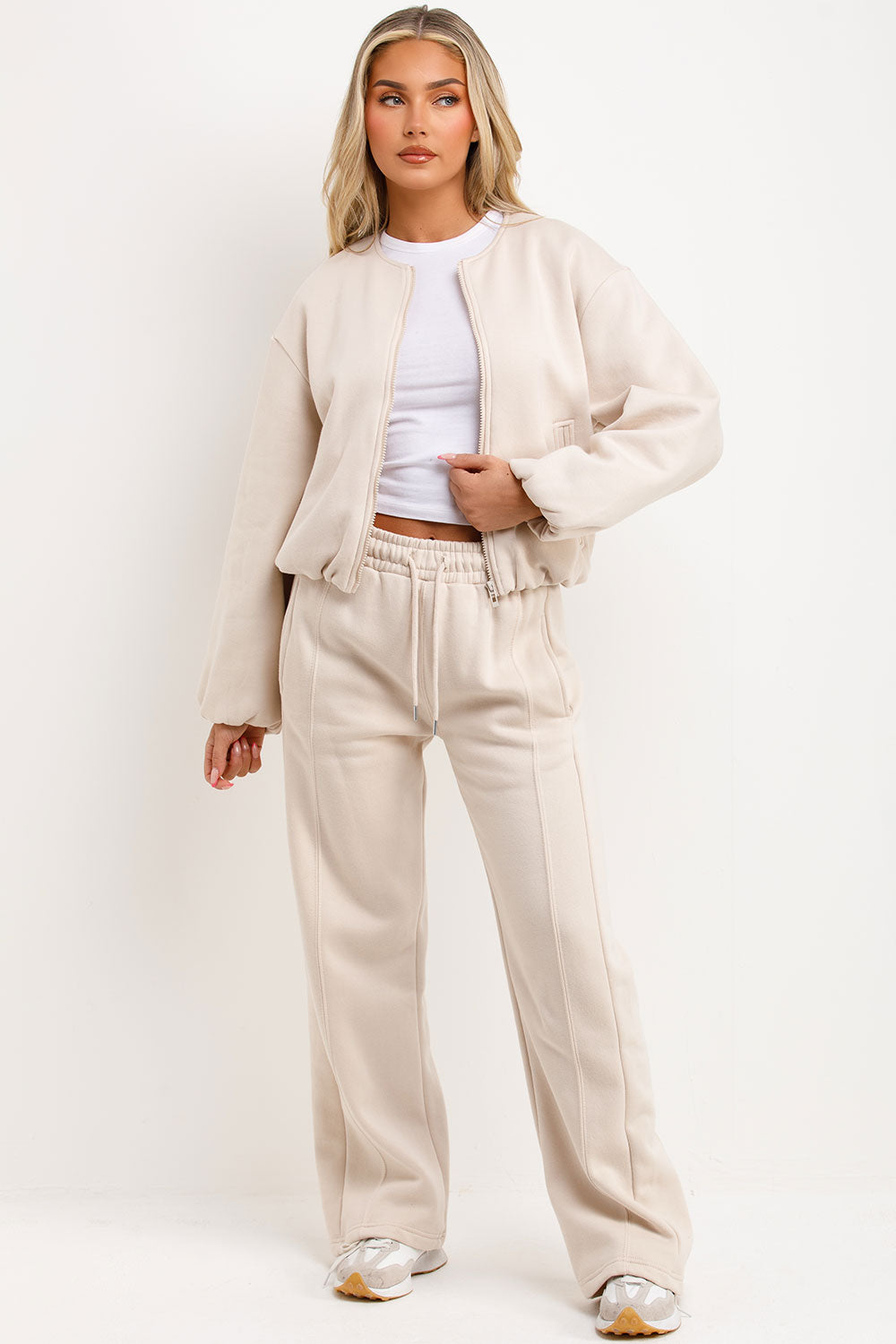 womens seam detail jogger and bomber jacket with zip and elasticated hem tracksuit loungewear zara uk