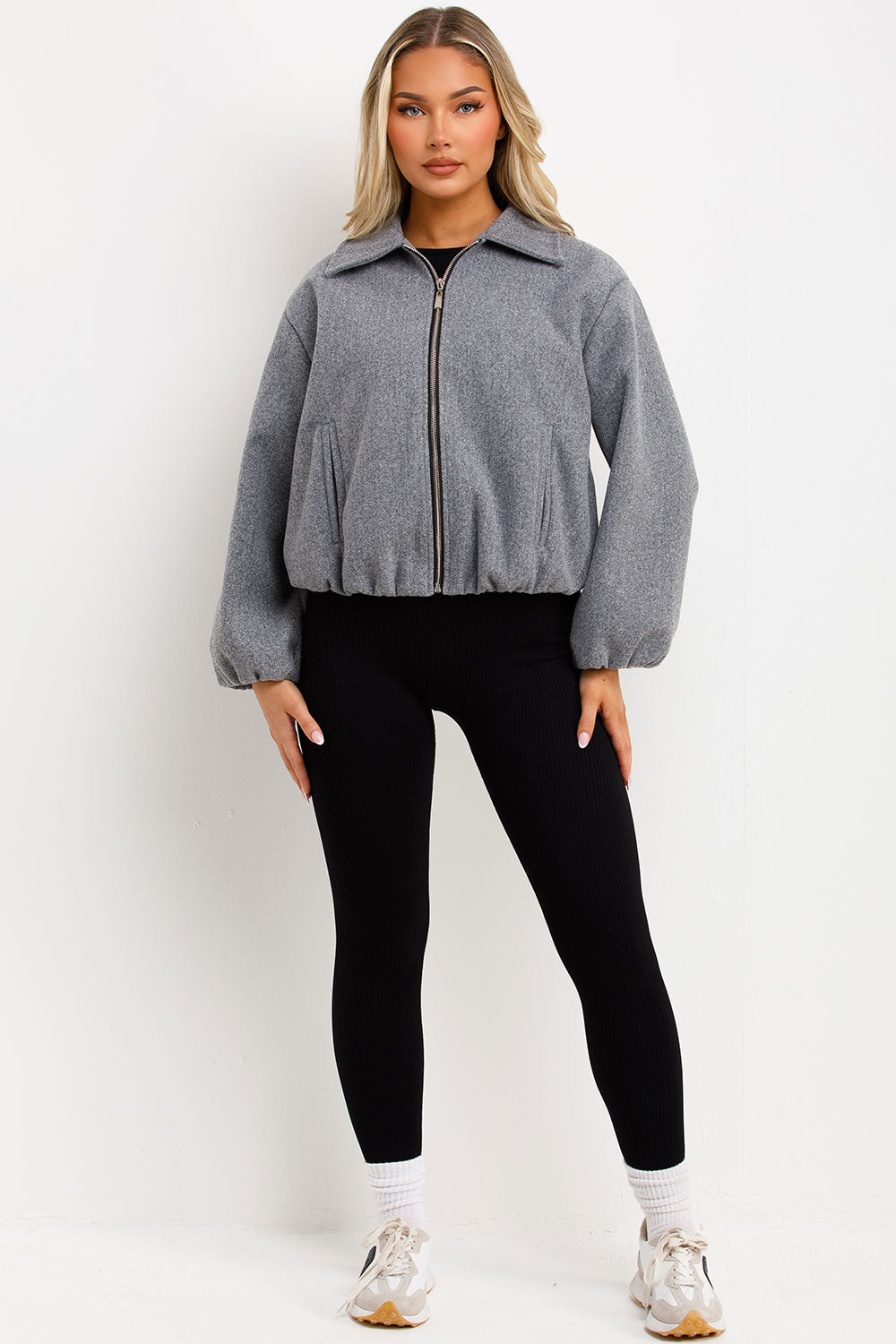 grey puffed bomber jacket zara womens uk sale