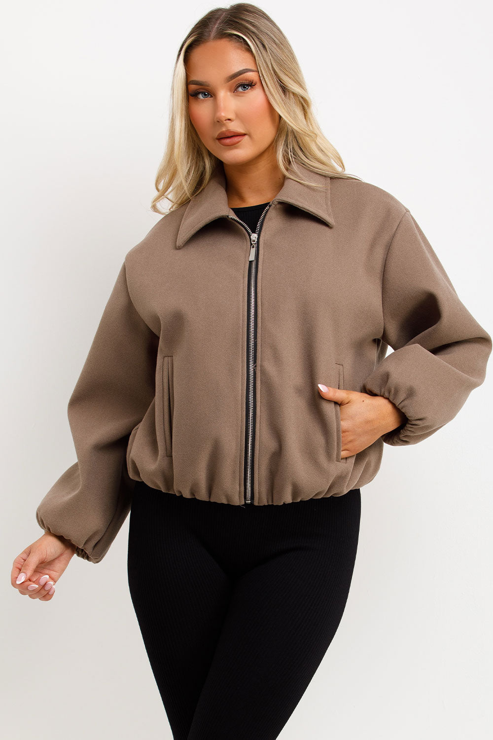 zara bomber jacket with collar puffed elasticated trims womens uk