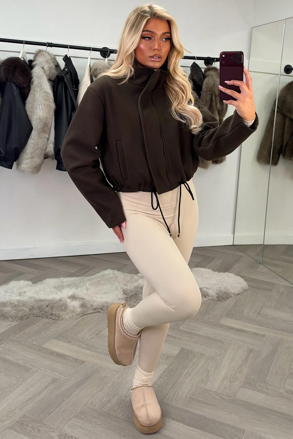 womens funnel neck soft bomber jacket with drawstring hem styledup uk