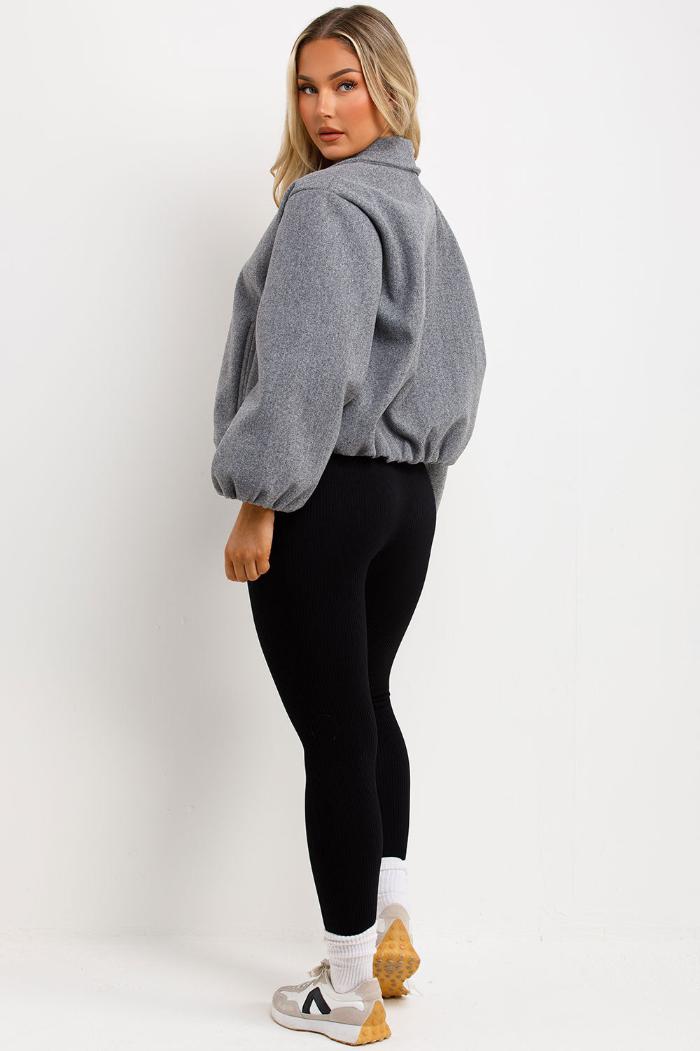 zara womens grey puffed bomber jacket styledup