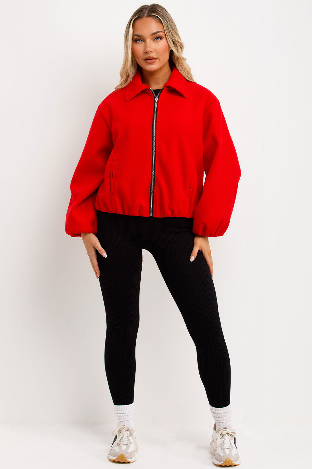 zara womens puffed bomber jacket red styledup