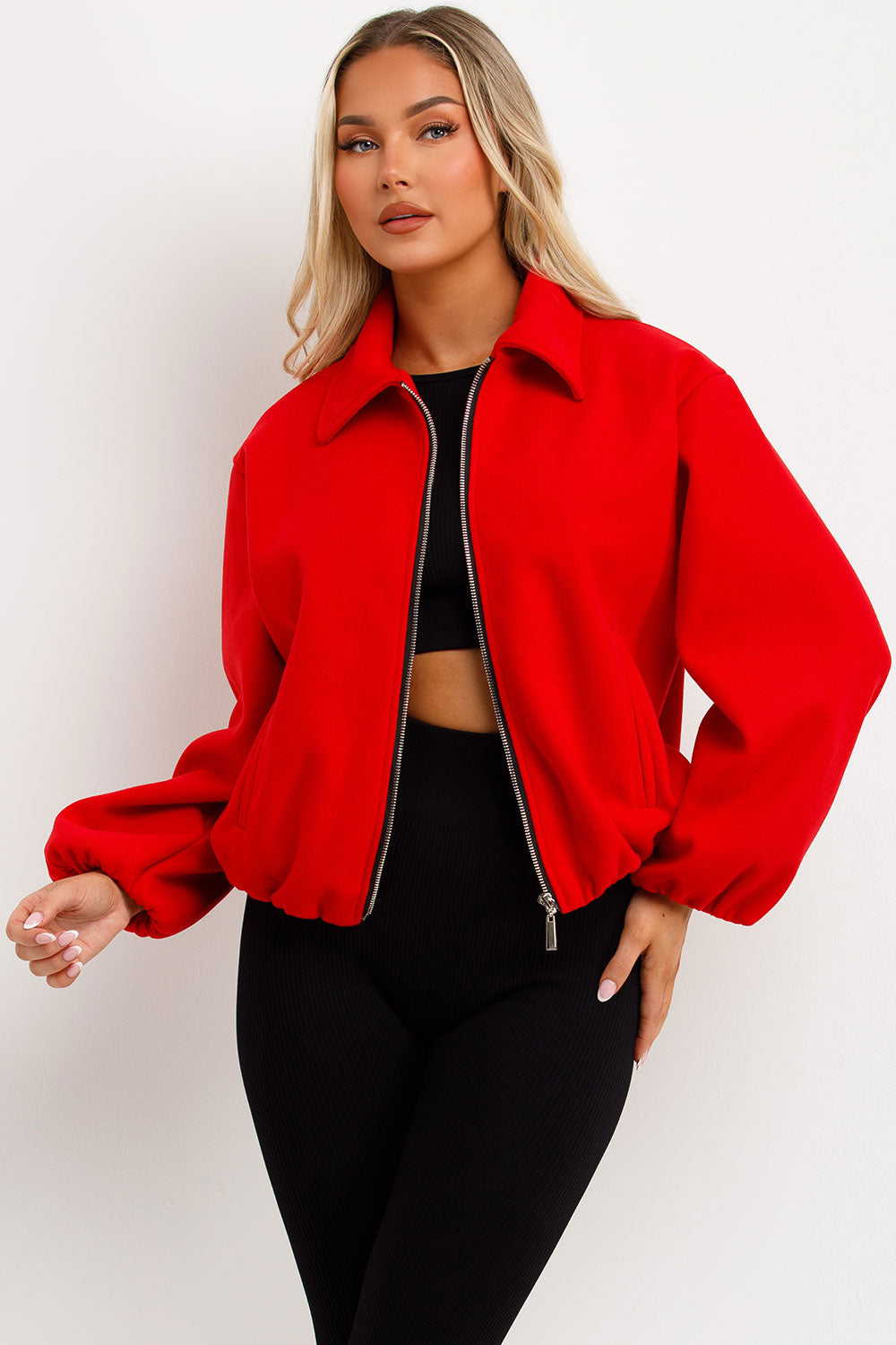 zara bomber jacket with collar puffed elasticated trims womens uk