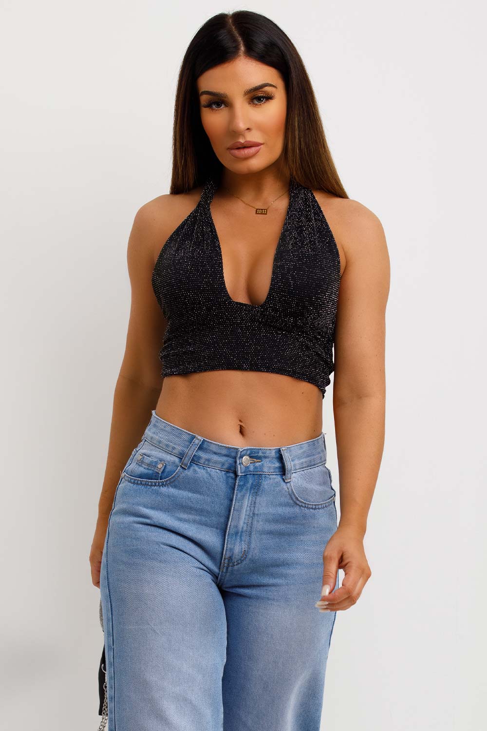 festival rave halterneck sparkly crop top
