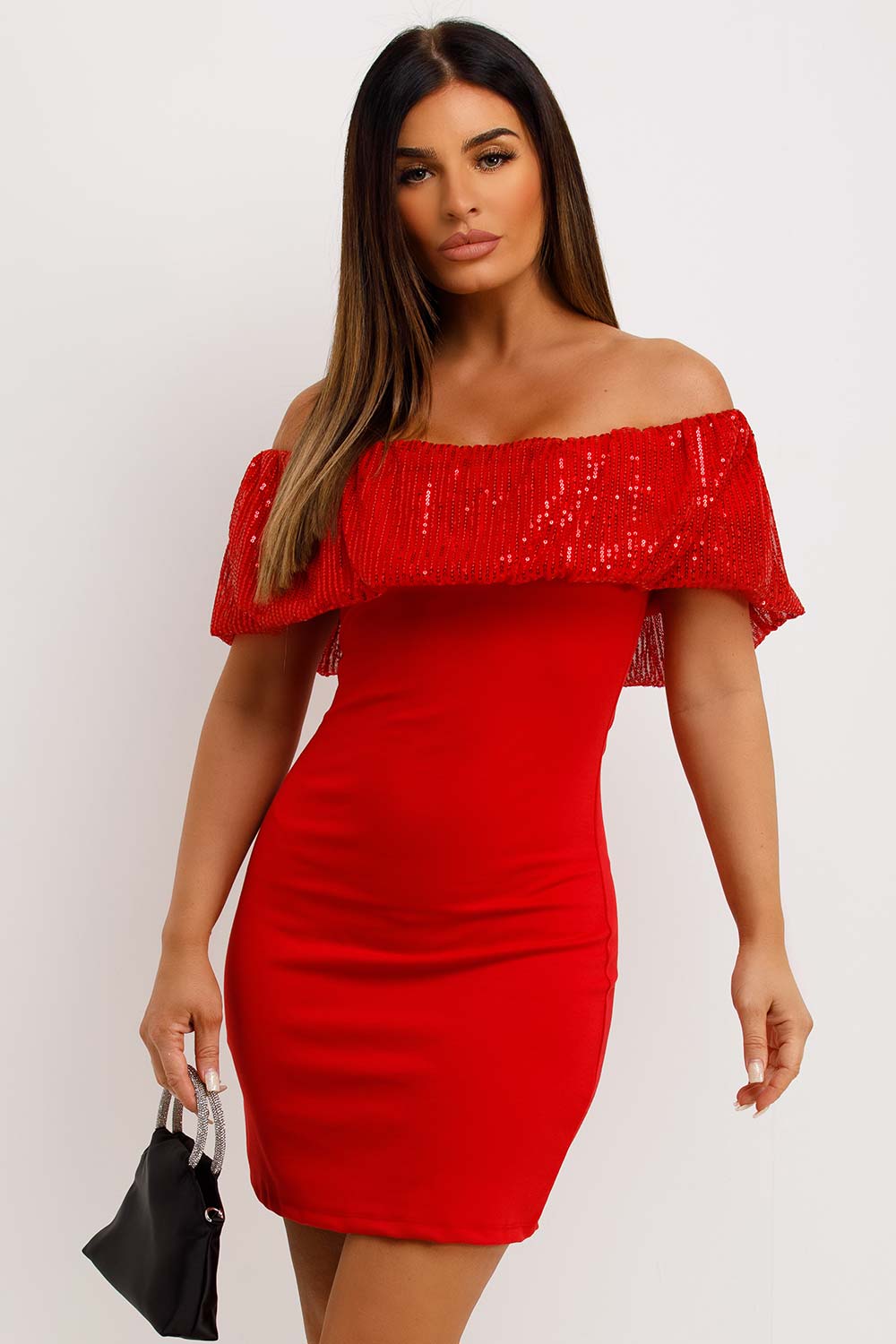 sequin sparkly bardot dress christmas party going out outfit