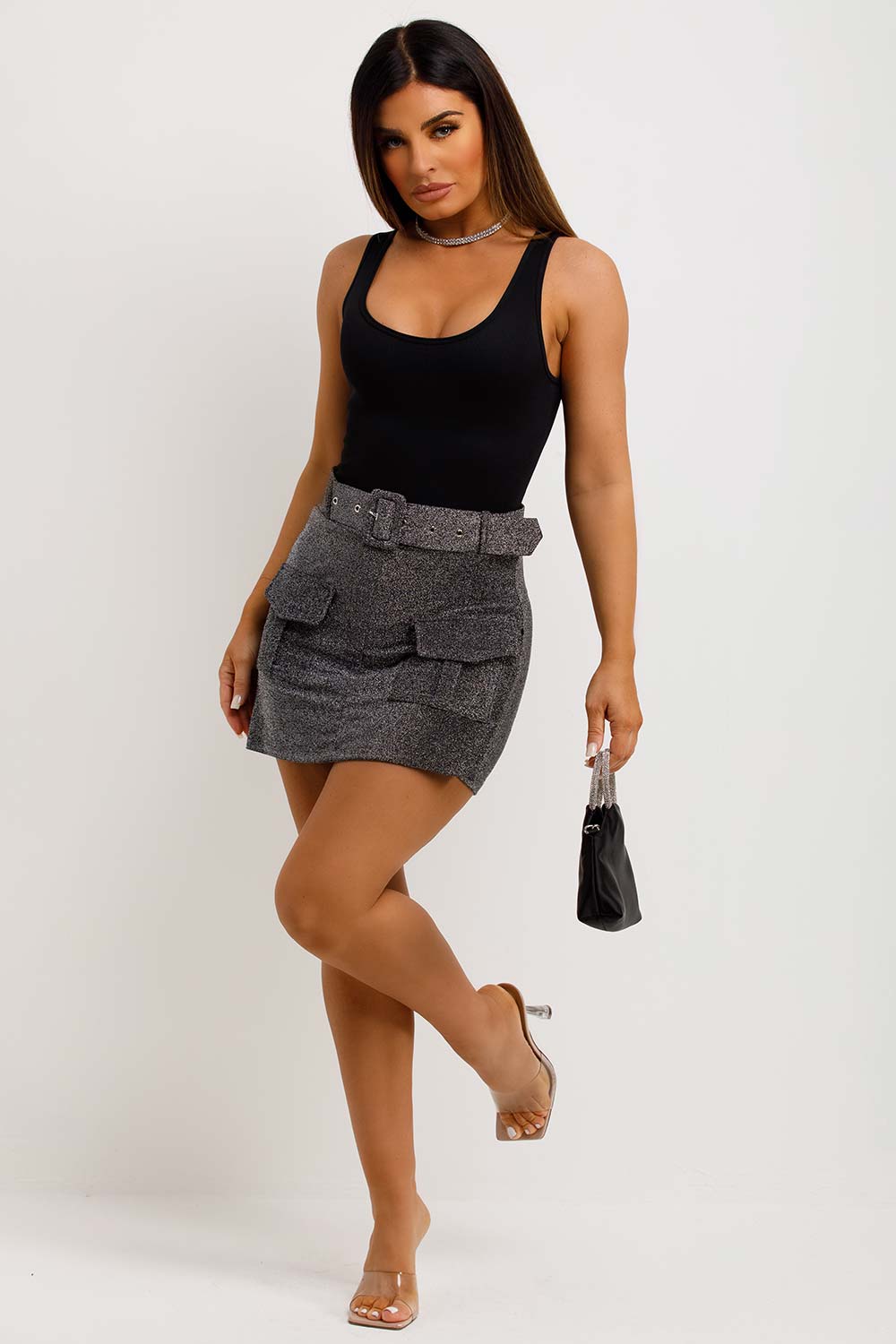 going out sparkly sequin skorts with belt