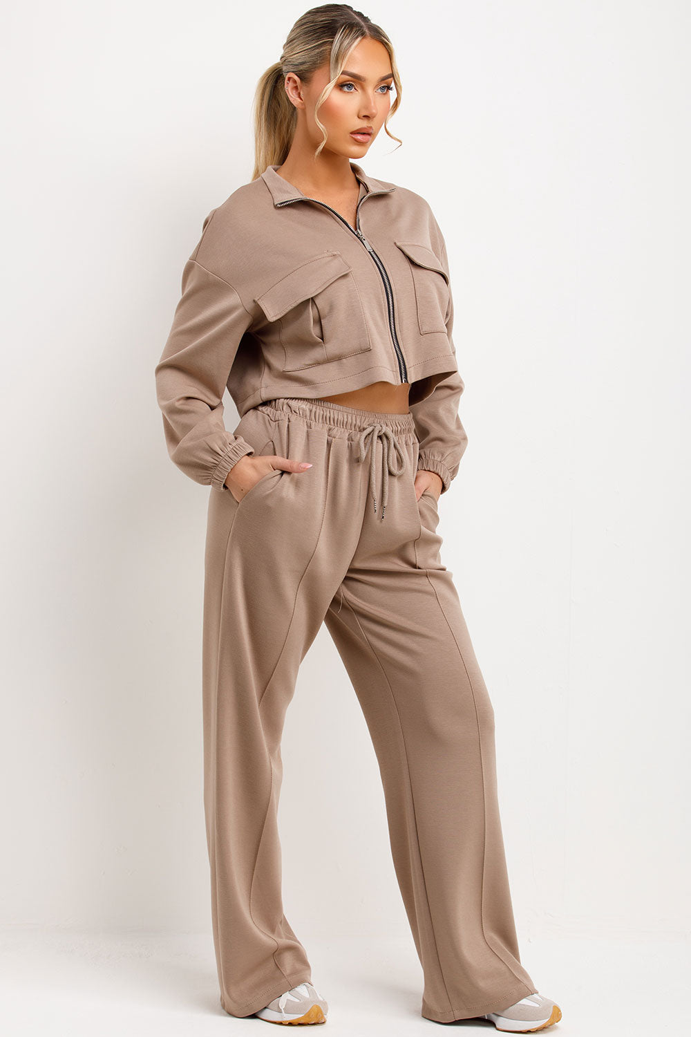 zara womens jogger trousers and crop sweatshirt two piece co ord loungewear set