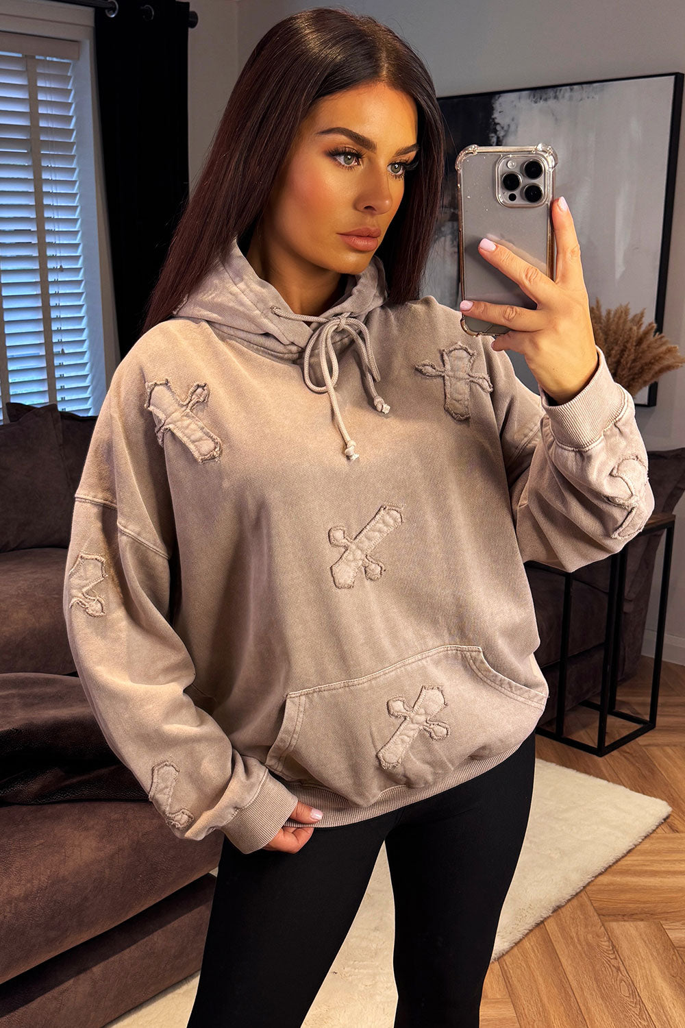 womens oversized hoodie with crosses acid wash loungewear styledup