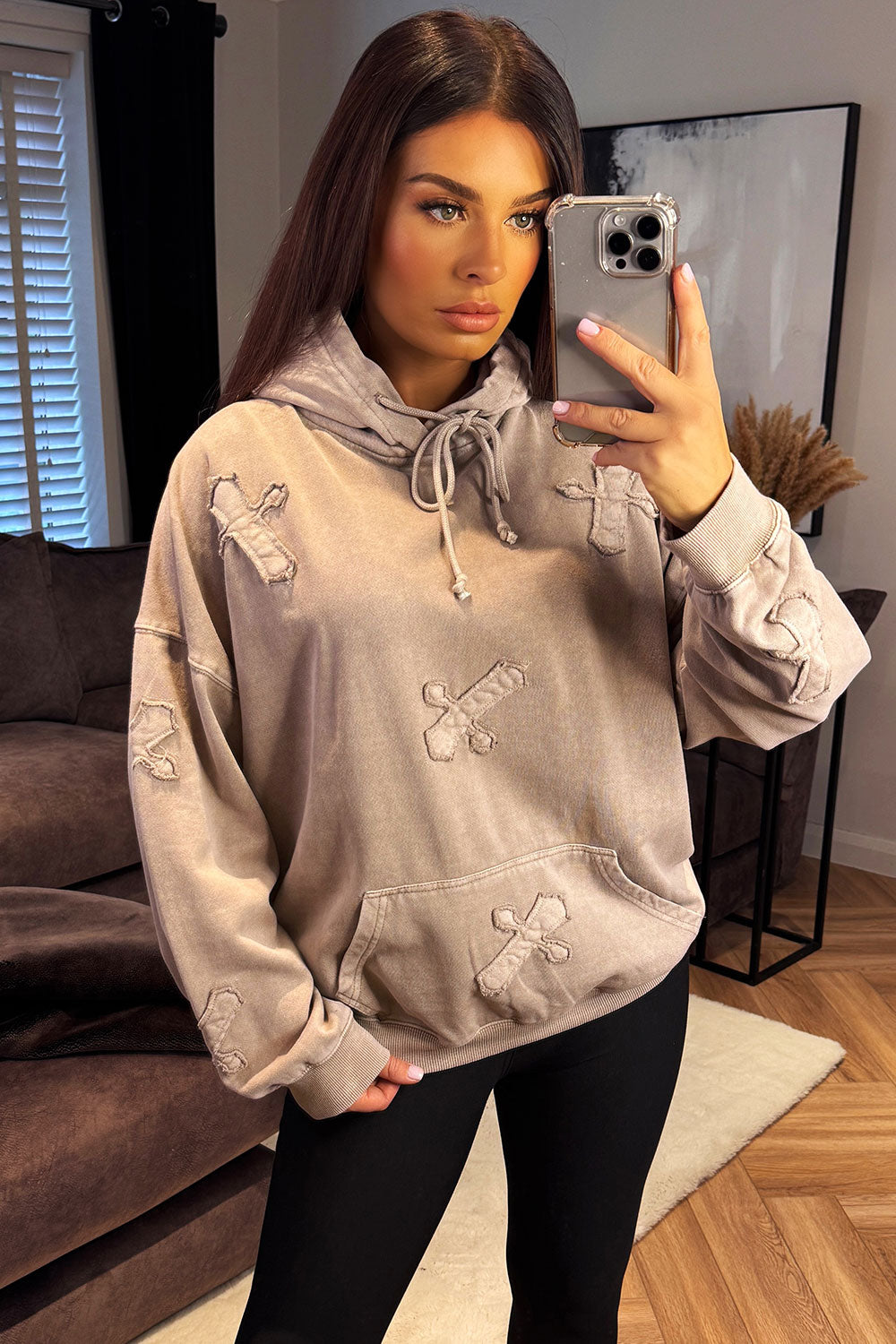 hoodie with crosses acid wash