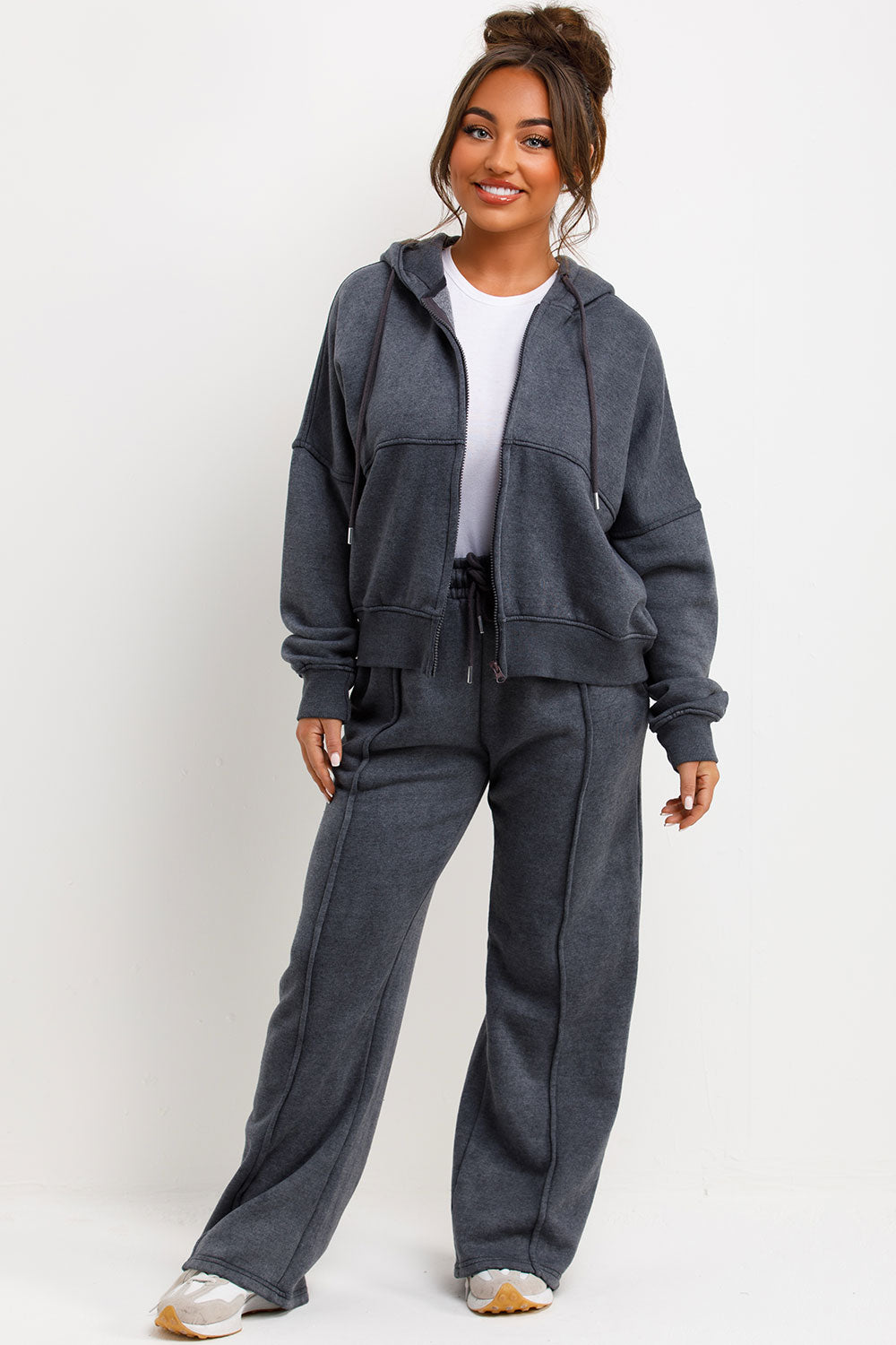 zara womens hooded bomber sweatshirt and straight leg joggers lounge set tracksuit