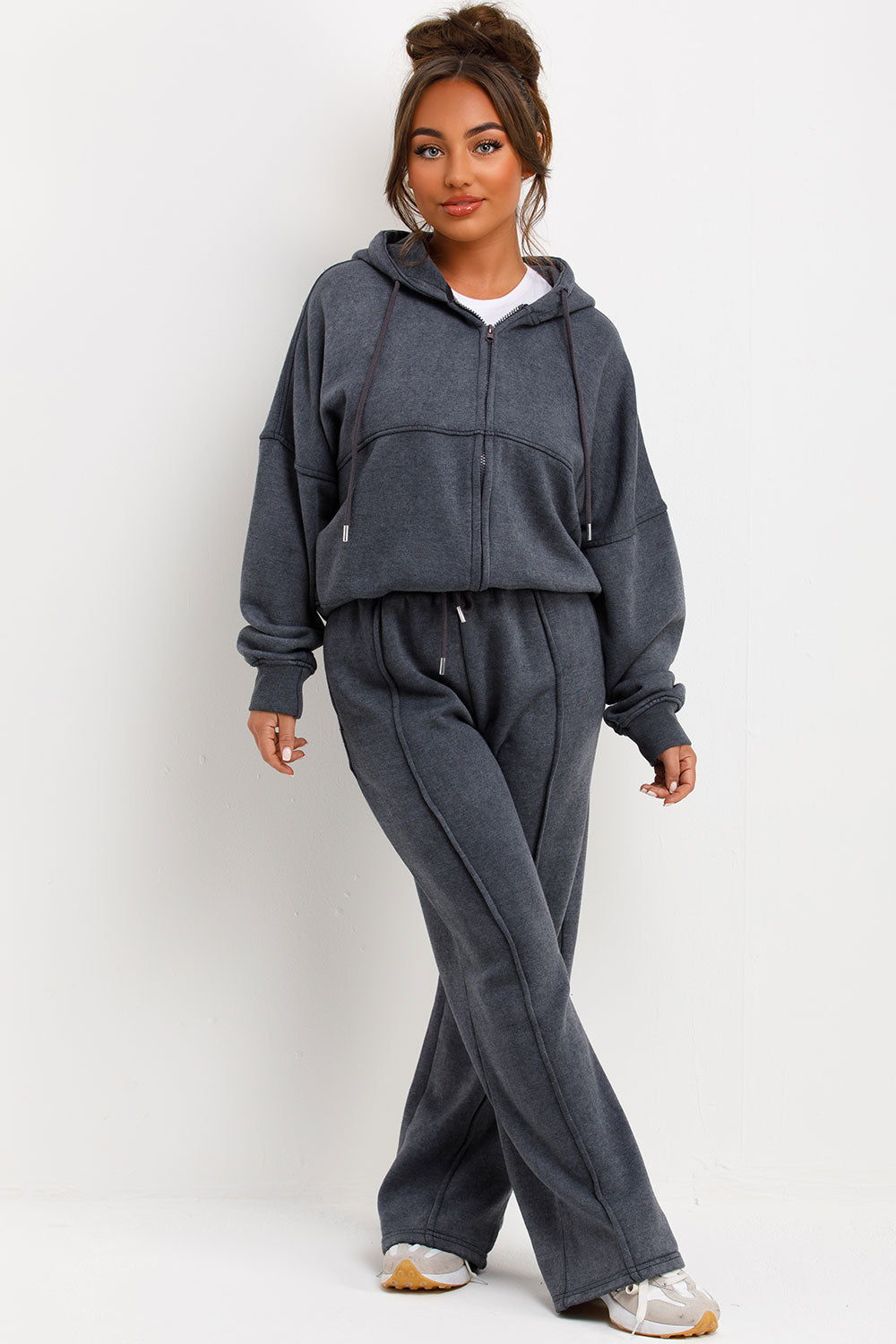 zara womens hooded bomber sweatshirt and straight leg joggers loungewear set
