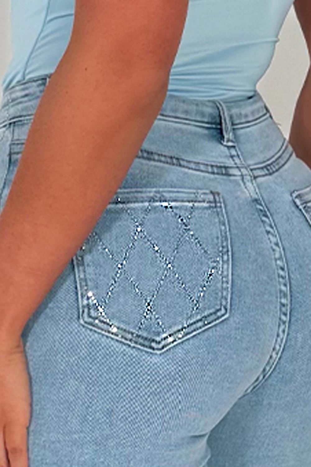 diamante rhinestone relaxed oversize denim blue jeans womens uk
