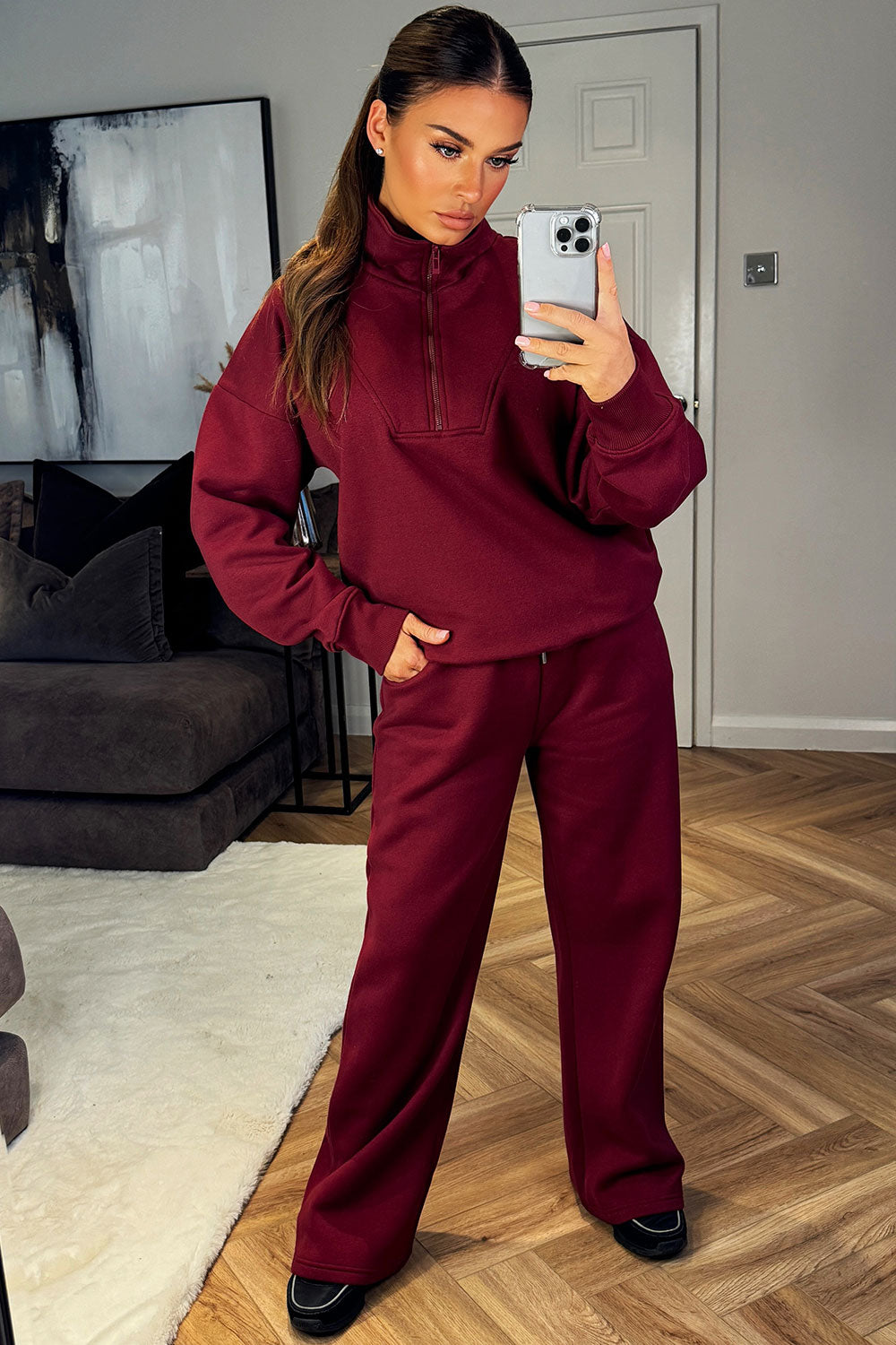 half zip sweatshirt and straight leg joggers tracksuit co ord airport outfit