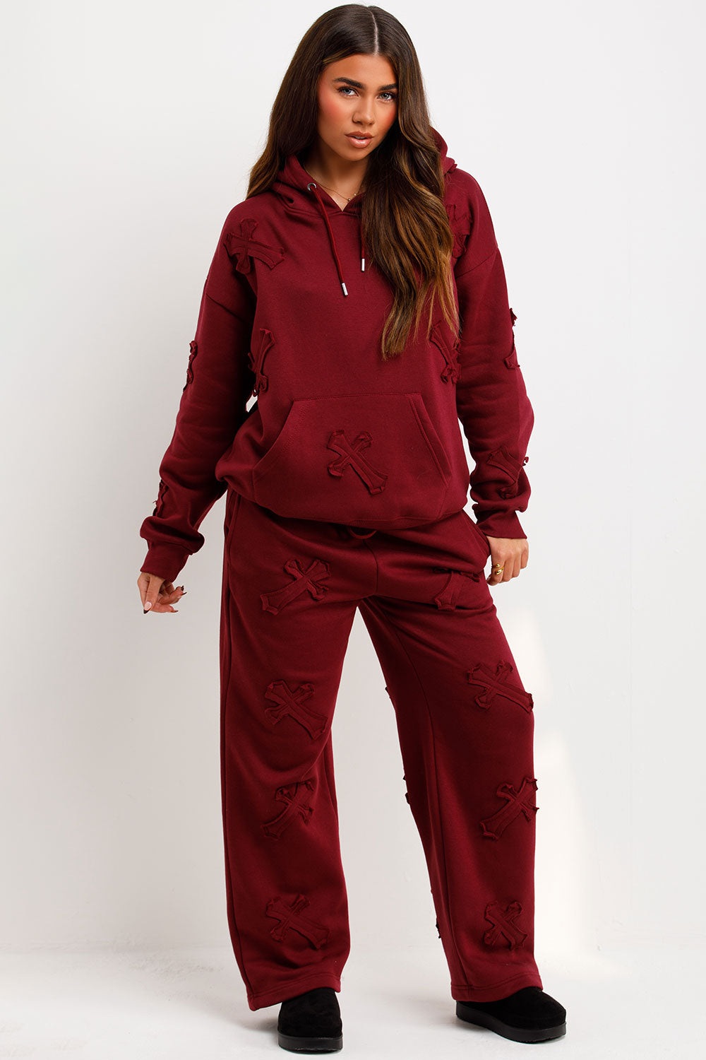 womens cross hoodie and joggers loungewear co ord set styledup