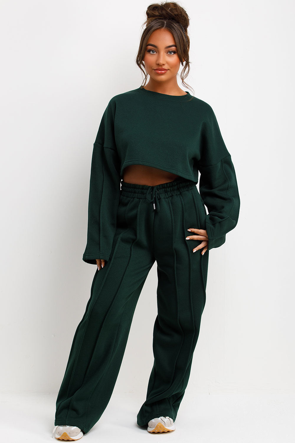 forest green seam joggers and sweatshirt tracksuit co ord