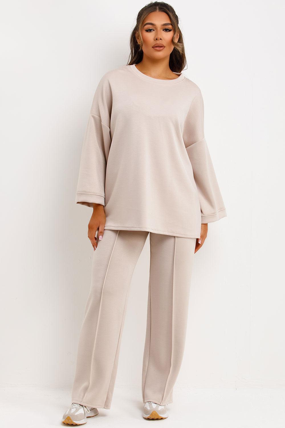 womens oversized t shirt and seam detail trousers co ord loungewear set sale