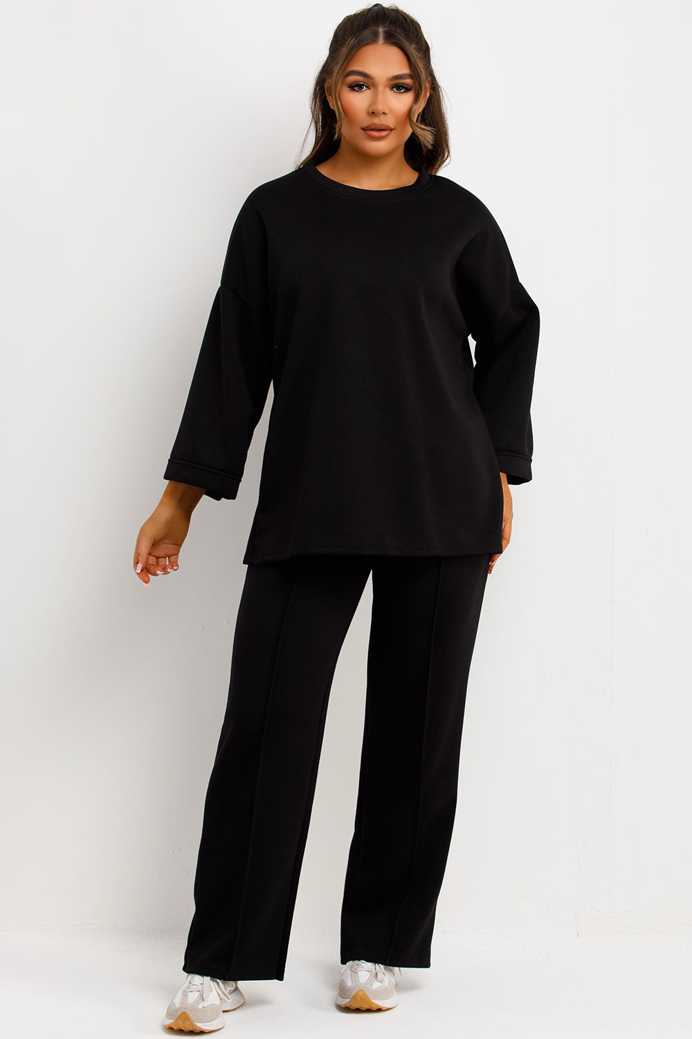 womens oversized t shirt and seam detail trousers co ord loungewear set sale
