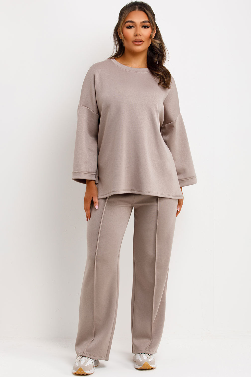 womens oversized t shirt and seam detail trousers co ord loungewear set sale