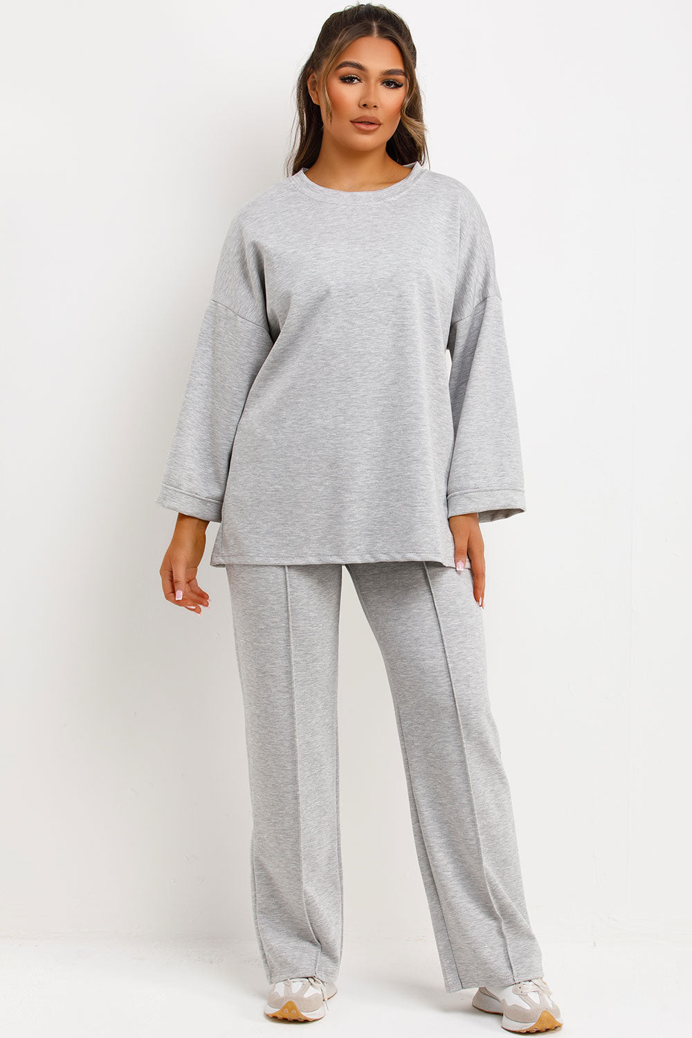 womens oversized t shirt and seam detail trousers co ord loungewear set sale