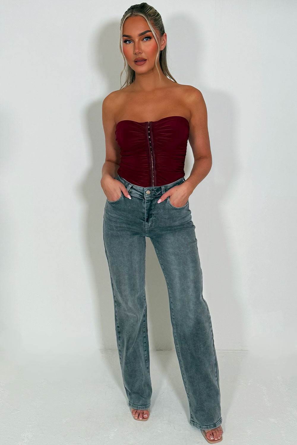 womens stretchy grey denim jeans high waist