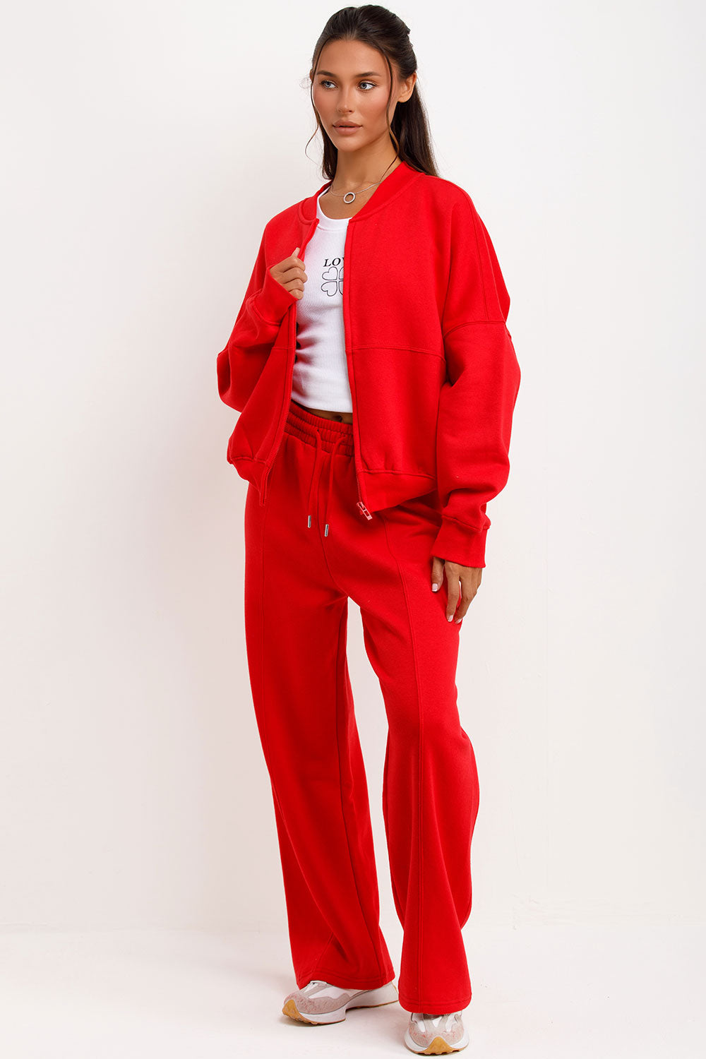 bomber sweatshirt with zip and straight leg joggers two piece set