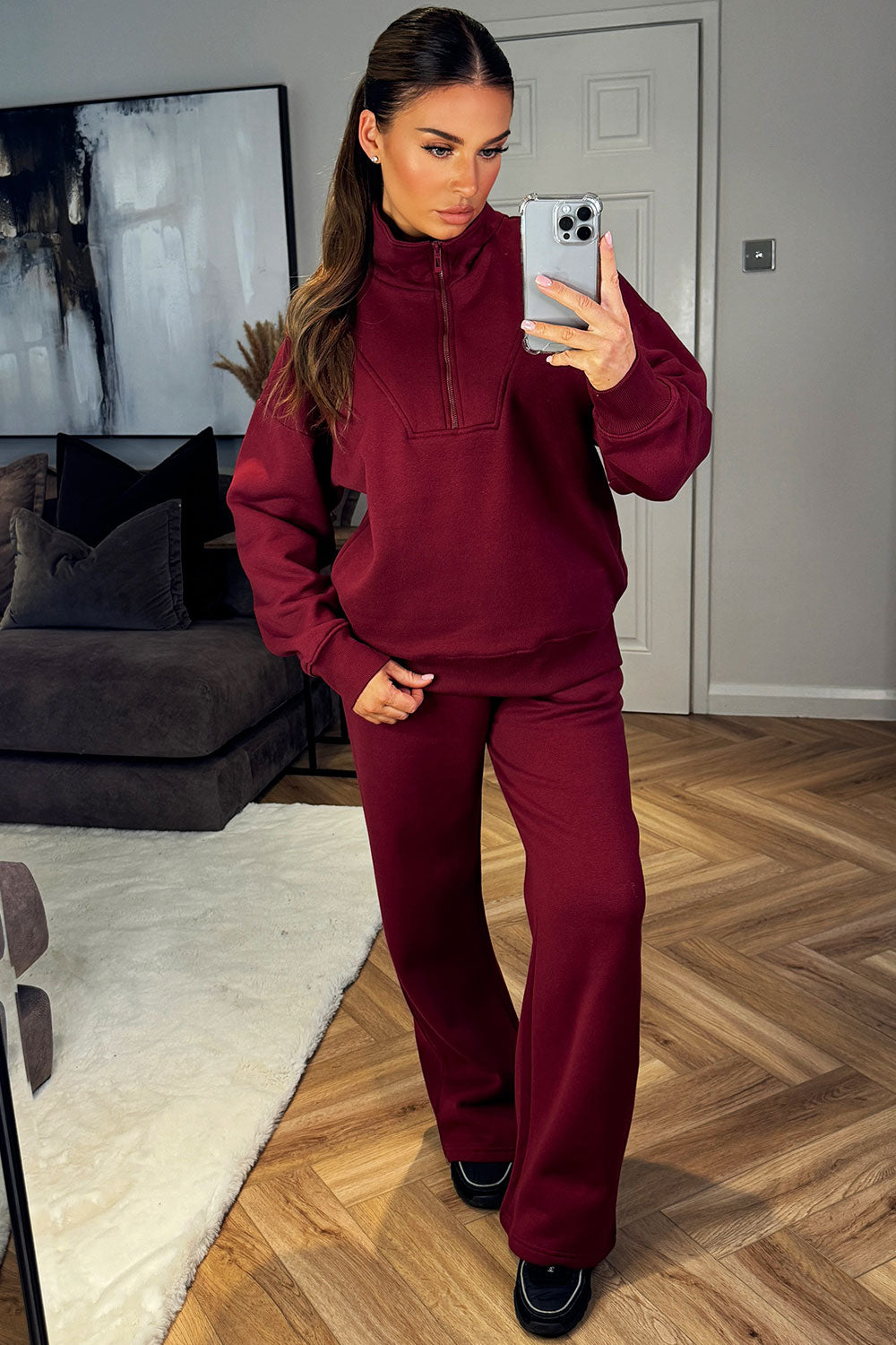half zip jumper and joggers tracksuit airport outfit