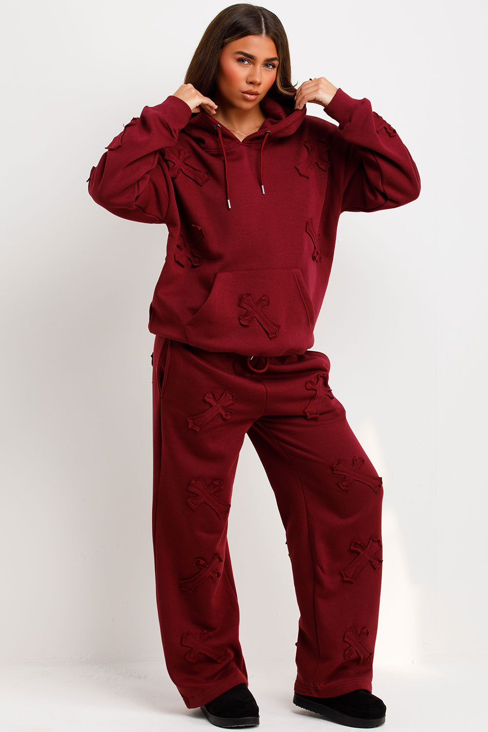 womens hoodie and joggers tracksuit with cross detail
