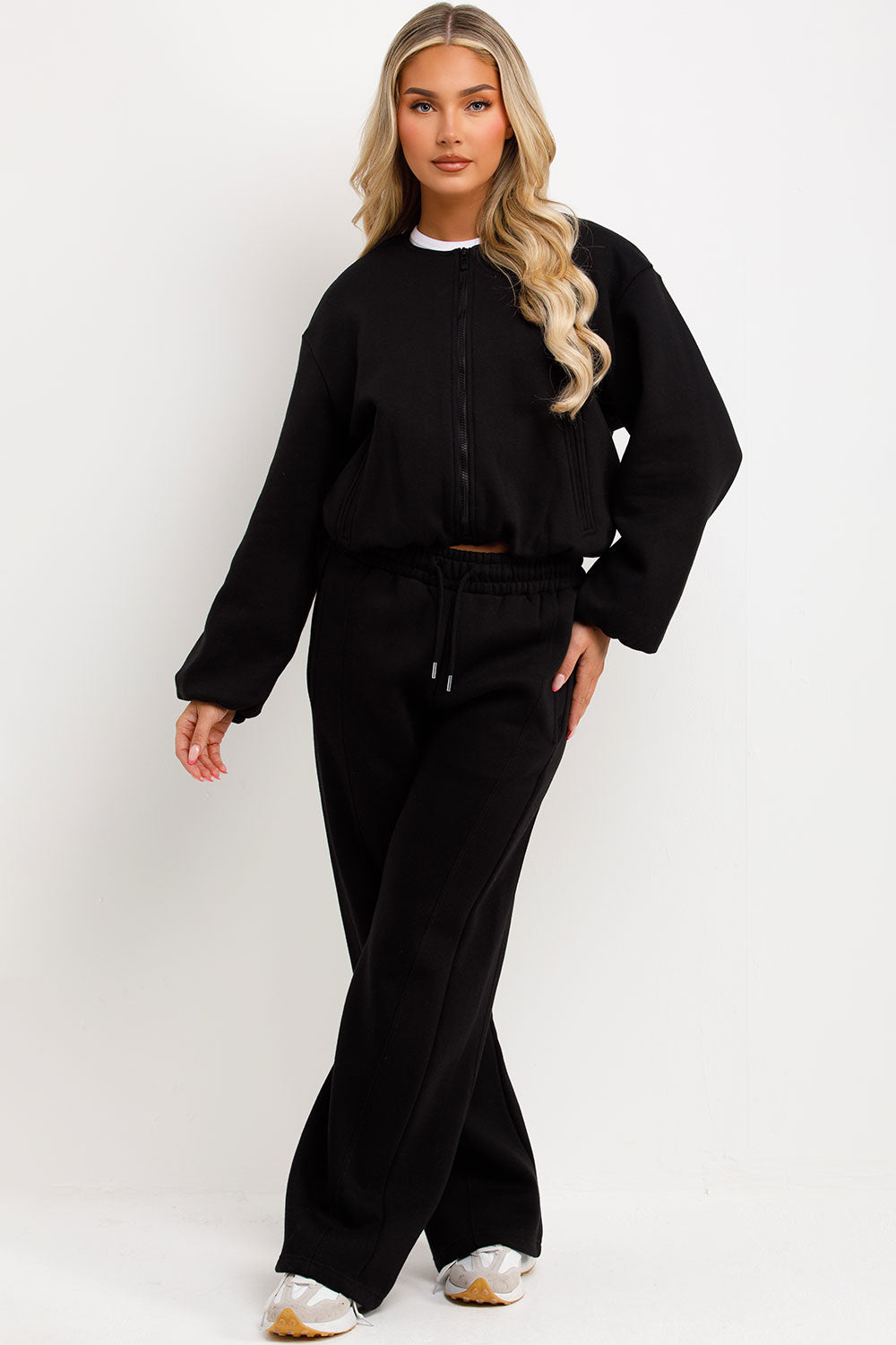 zara womens soft bomber jacket with zip elasticated hem and joggers tracksuit set