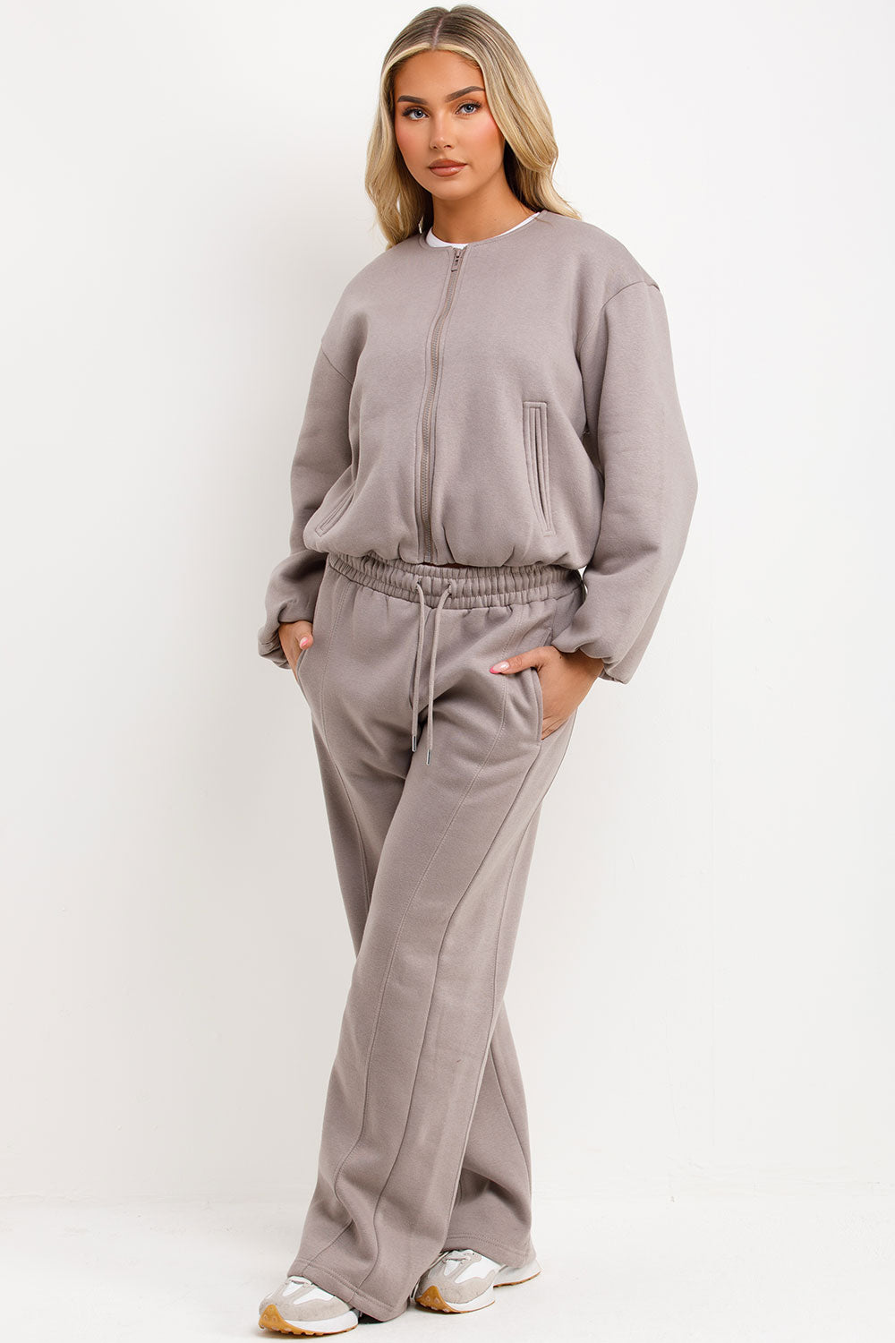 zara womens soft bomber jacket with zip elasticated hem and joggers tracksuit set