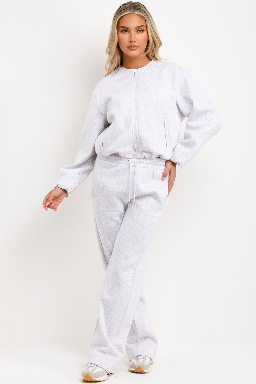 bomber jacket with elasticated hem elasticated cuff and seam detail joggers two piece tracksuit set zara womens uk