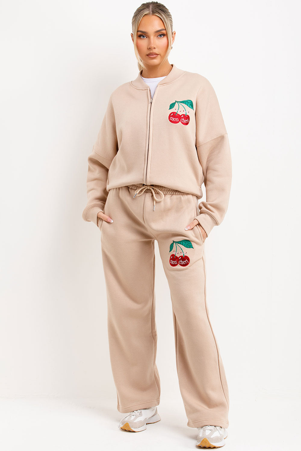 womens zara bomber sweatshirt and straight leg joggers loungewear set