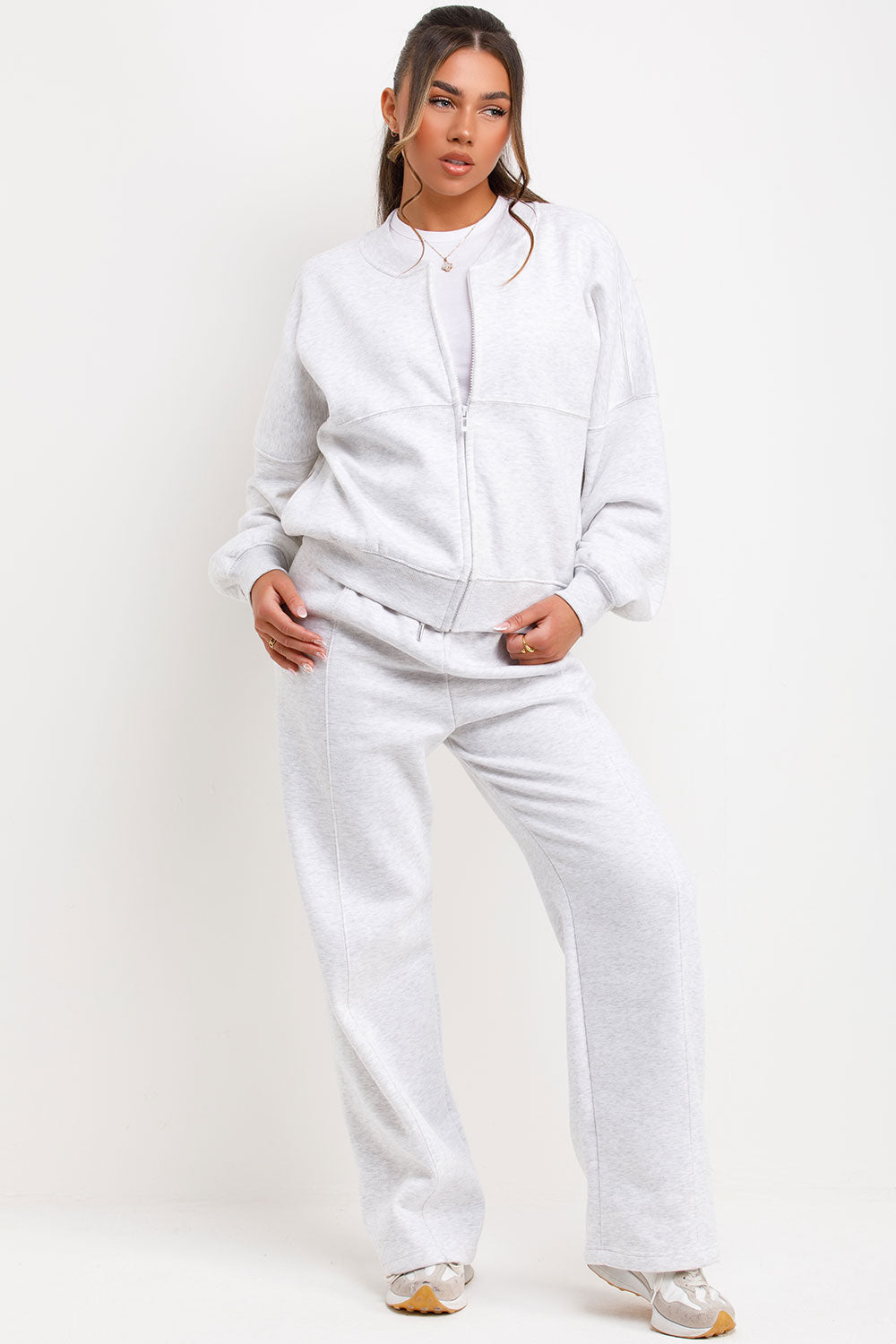 womens tracksuit zara bomber sweatshirt tee shirt and straight leg joggers loungewear 3 piece set