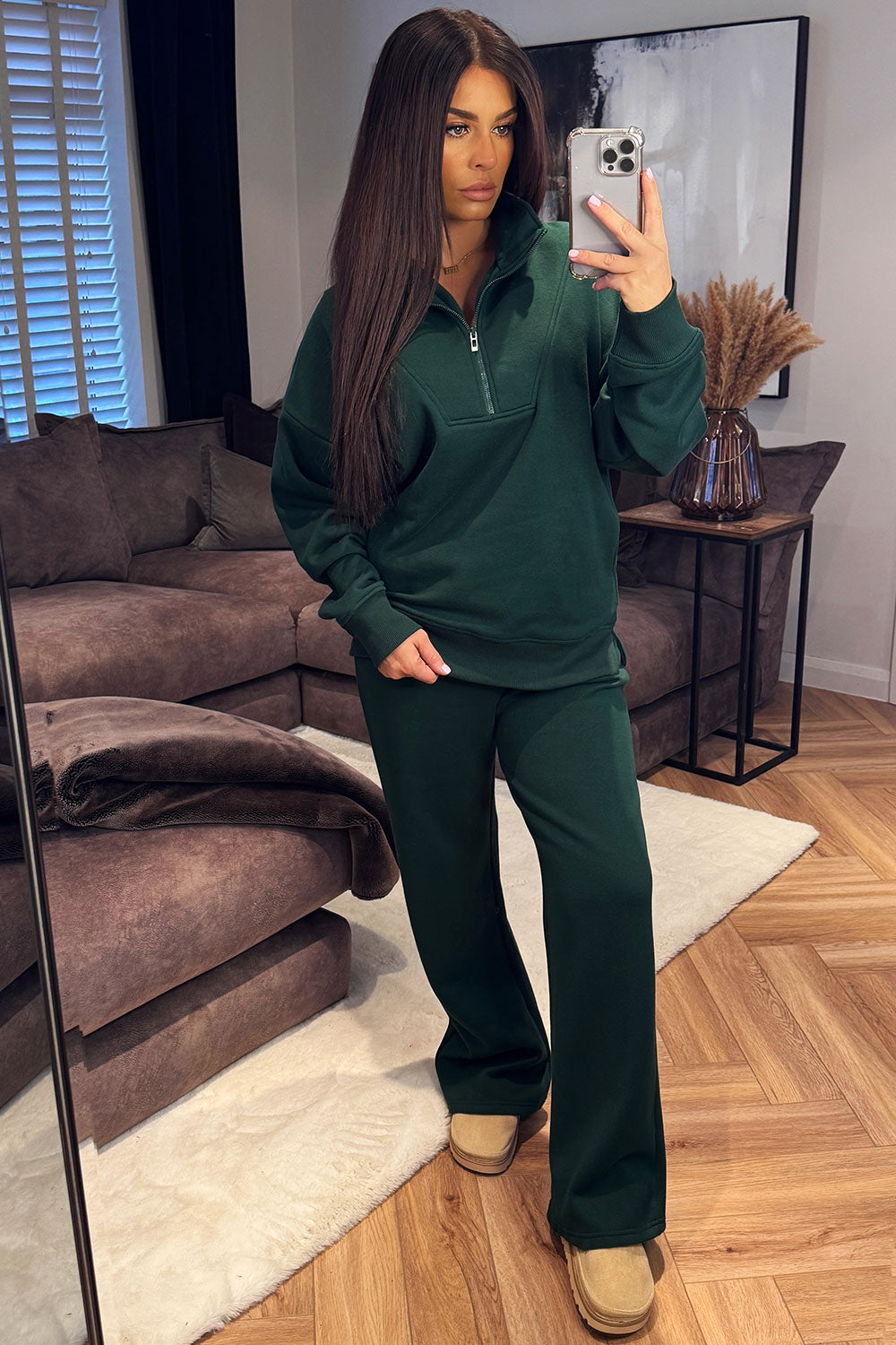 womens half zip sweatshirt and joggers loungewear co ord airport outfit