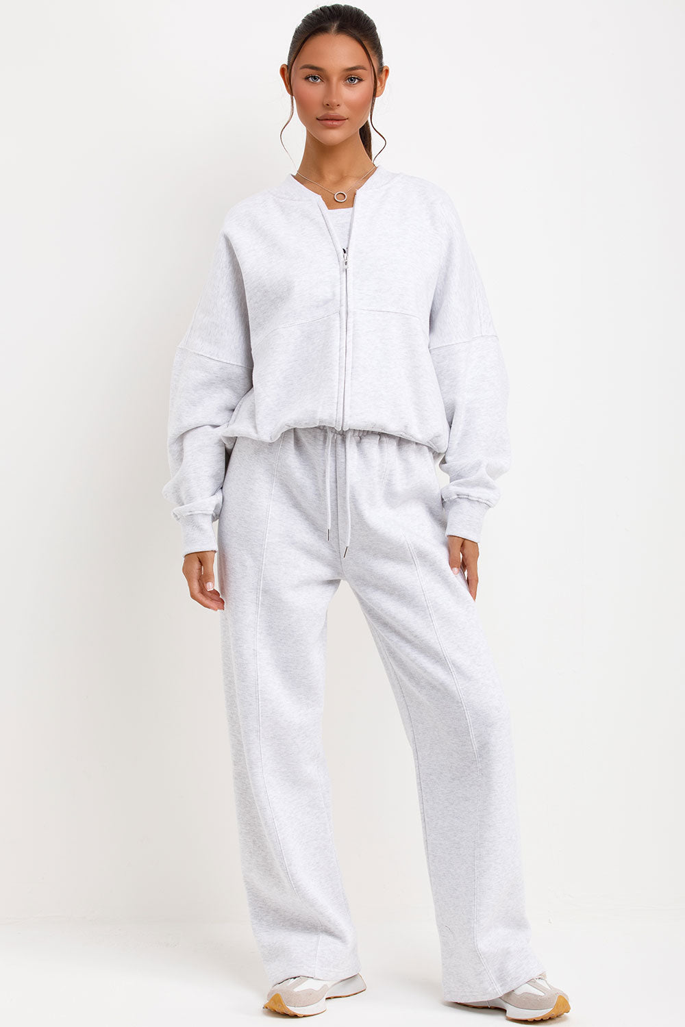 zara womens bomber sweatshirt ribbed top and straight leg joggers three piece set