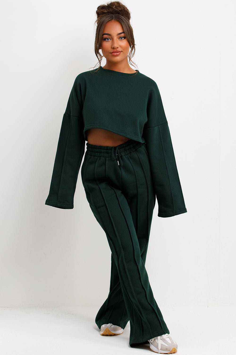 seam joggers and sweatshirt tracksuit set forest green
