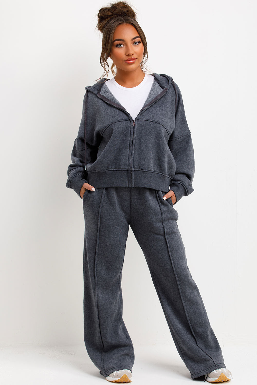 zara womens hooded bomber sweatshirt and straight leg joggers two piece loungewear set tracksuit