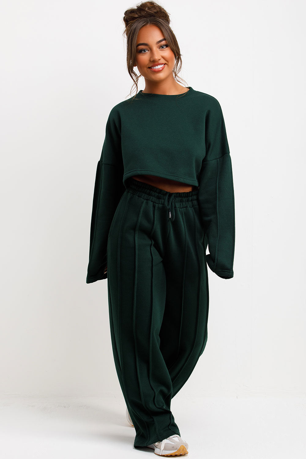 pintuck joggers and sweatshirt tracksuit lounge set forest green