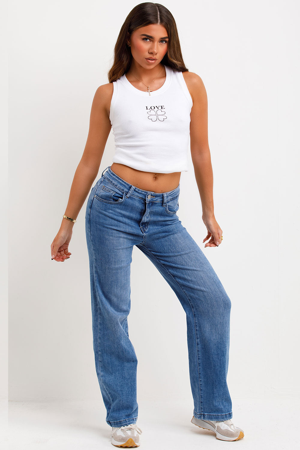 styled up wide leg stretch jeans womens