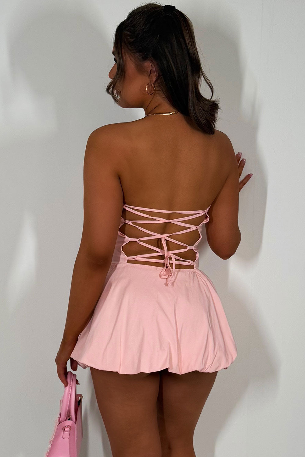 bandeau backless puffball mini dress styledup