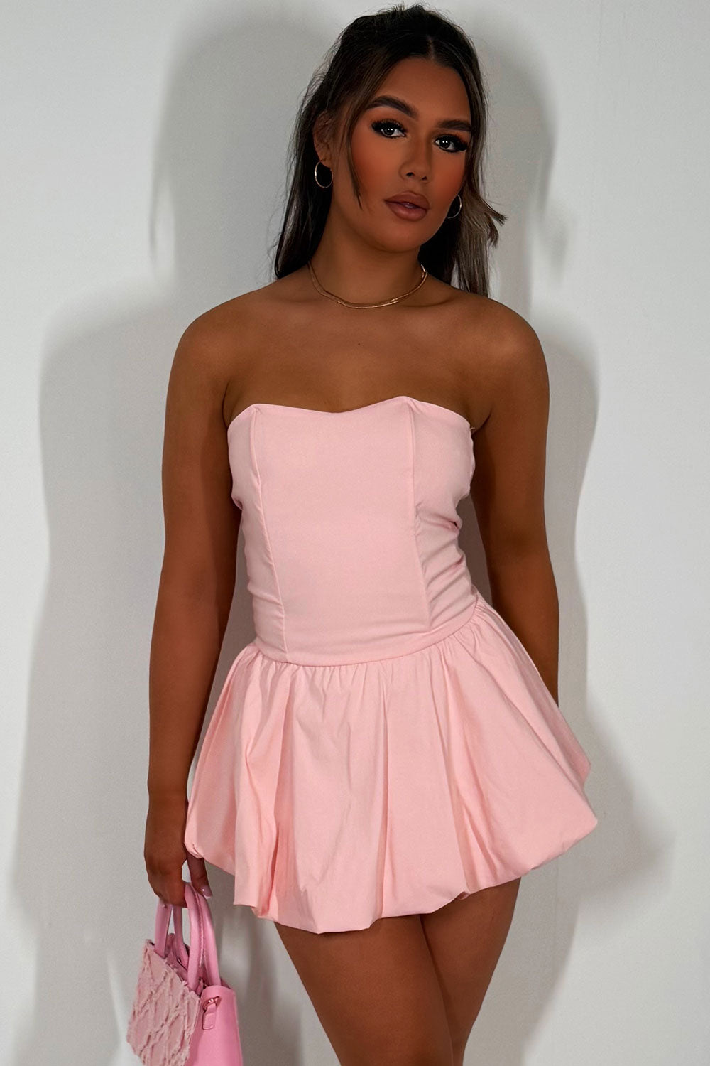 black backless bandeau puffball mini dress styledup