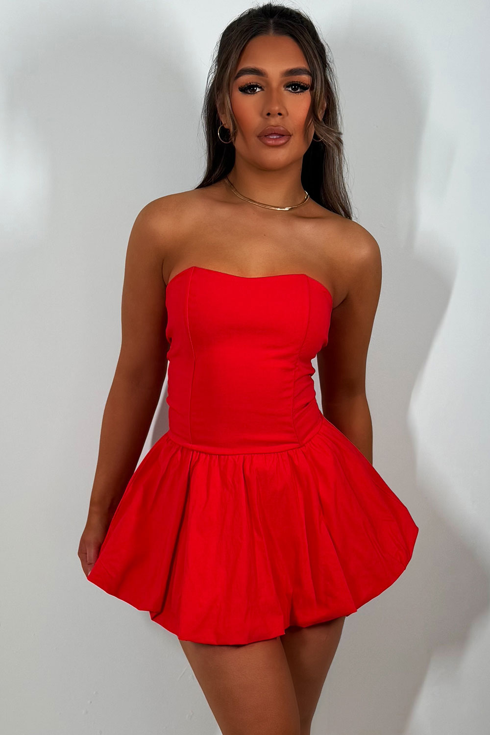red backless bandeau puffball mini dress styledup