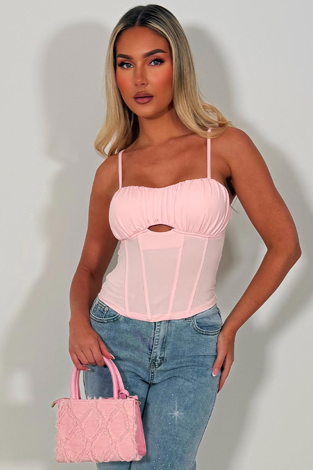 womens going out festival corset crop top pink styledup