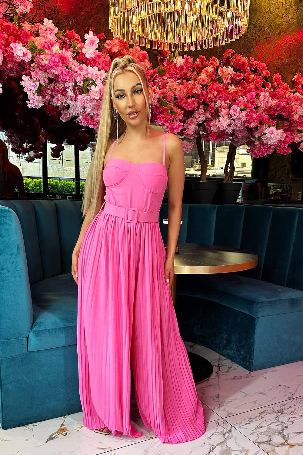 wide leg waist belt occasion jumpsuit