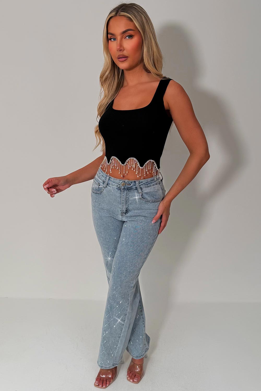 womens diamante rhinestone jeans styledup uk sale