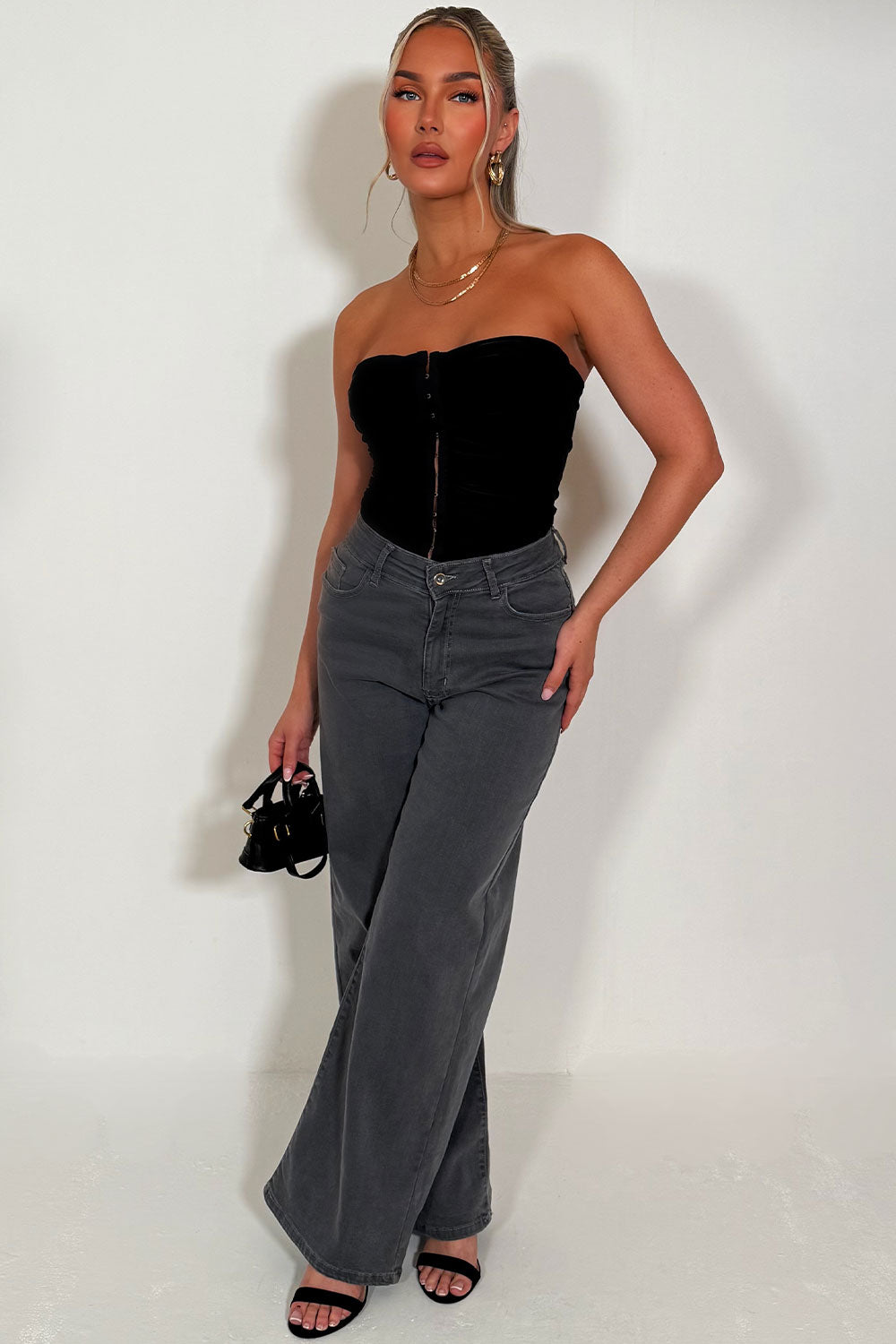 wide leg denim grey jeans womens